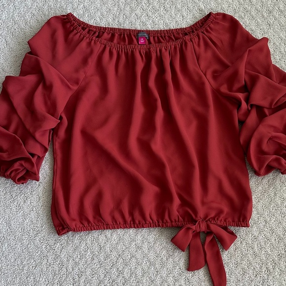 Vince Camuto Off-The-Shoulder Bubble Sleeve Blouse Red Pear Size Petite … - Picture 4 of 12